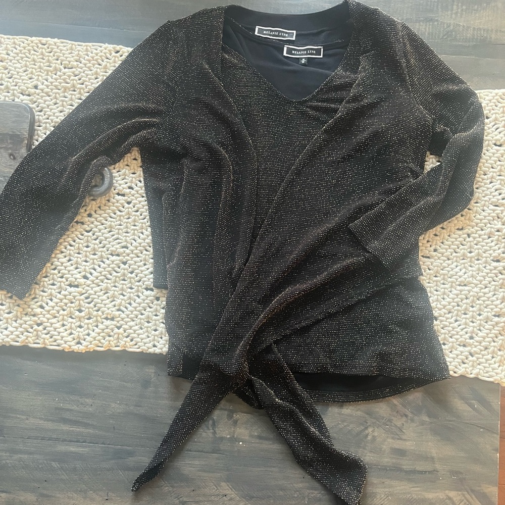 Melanie Lyne Bronze Black Metallic Knit Women’s 2 Piece Set S-M NWOT